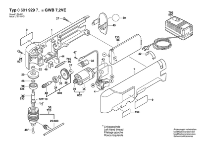 Section 1 Diagram and Parts List for 0601929723  Bosch Drill