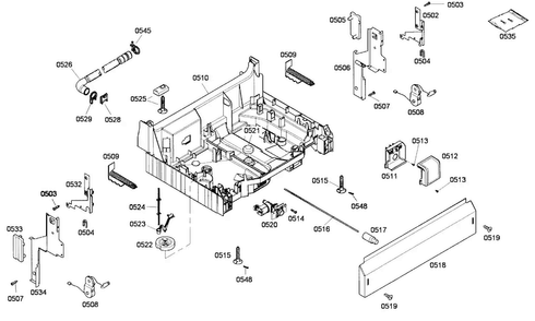 Base Assy Diagram and Parts List for SHE43P02UC 59 Bosch Dishwasher