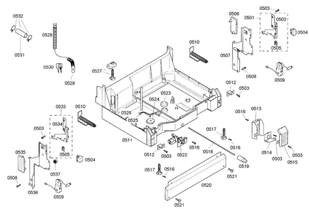 Base Assy Diagram and Parts List for SHE43C05UC 22 Bosch Dishwasher