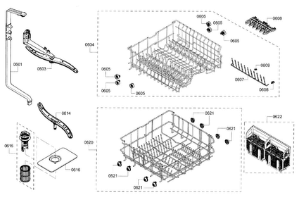 Rack Assy Diagram and Parts List for SHE3AR56UC 16 Bosch Dishwasher