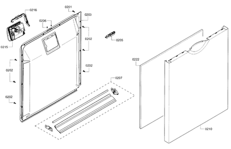 Door Diagram and Parts List for SHE3AR76UC 21 Bosch Dishwasher