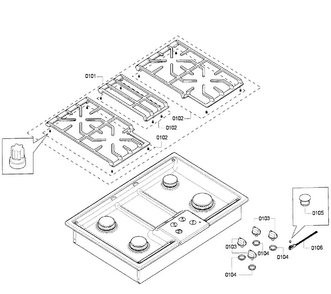 Grates Diagram and Parts List for NGM5064UC 04 Bosch Cooktop