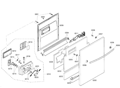 Door Diagram and Parts List for SHX57C05UC 38 Bosch Dishwasher