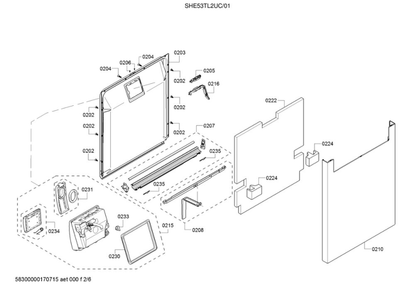 Door/Dispenser Diagram and Parts List for SHE53TL2UC 01 Bosch Dishwasher
