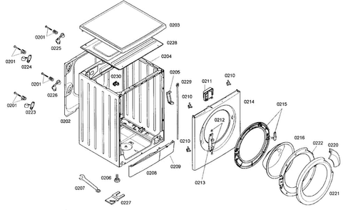 Cabinet Parts Diagram and Parts List for WAS24460UC 01 Bosch Washer