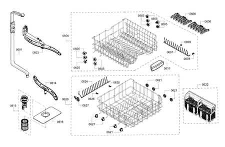 Rack Diagram and Parts List for SHX3AR75UC 21 Bosch Dishwasher