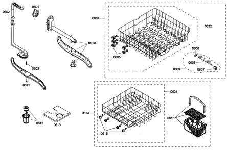 Baskets Diagram and Parts List for SHE42L12UC 53 Bosch Dishwasher
