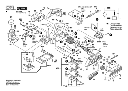 Section 1 Diagram and Parts List for PHO35-82CE 0603296750 Bosch Planer Jointer
