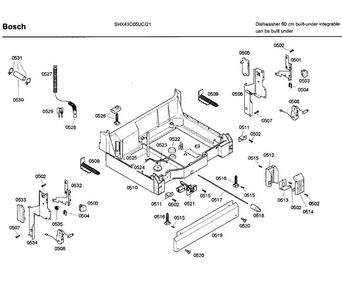 Base Diagram and Parts List for SHX43C05UC 21 Bosch Dishwasher