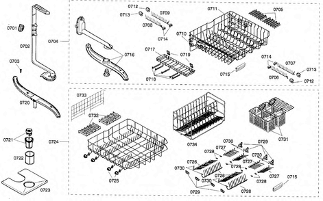 Basket Assy Diagram and Parts List for SHX99A15UC 19 Bosch Dishwasher