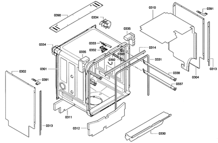 Cabinet Diagram and Parts List for SHX68E15UC 01 Bosch Dishwasher