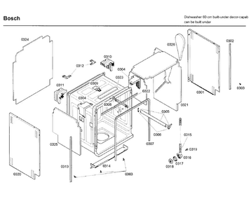 Frame Diagram and Parts List for SHE99C05UC 36 Bosch Dishwasher