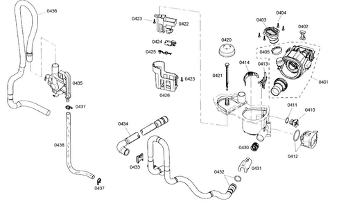 Pump Assy Diagram and Parts List for SHE5AM02UC 01 Bosch Dishwasher