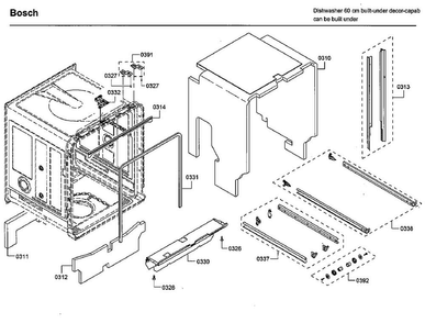 Cabinet Diagram and Parts List for SHE68T55UC 09 Bosch Dishwasher