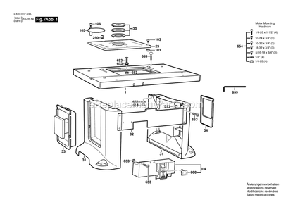 Page 1 Diagram and Parts List for RA1181 2610007635 Bosch Router