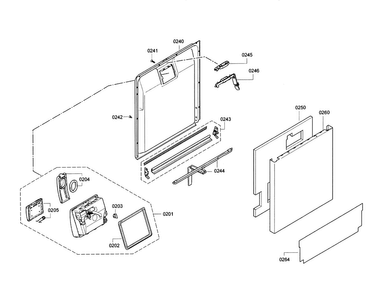 Door Diagram and Parts List for SHE9PT55UC 01 Bosch Dishwasher