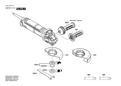 Section 2 Diagram and Parts List for 3601GD0310  Bosch Angle Grinder
