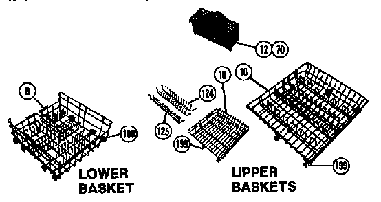Baskets Diagram and Parts List for CP888000  Thermador Dishwasher