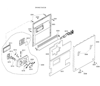 Door Assy Diagram and Parts List for SHV46C13UC 38 Bosch Dishwasher