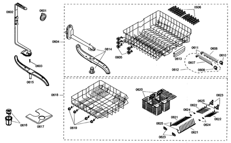 Rack Assy Diagram and Parts List for SHE46C02UC 38 Bosch Dishwasher