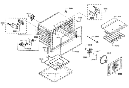 Cavity Diagram and Parts List for HBLP451UC 01 Bosch Wall Oven