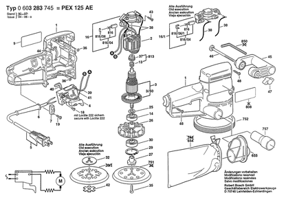 Section 1 Diagram and Parts List for PEX125AE 0603283745 Bosch Orbital or Palm Sander