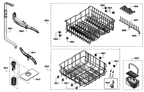Baskets Diagram and Parts List for SHE4AP05UC 03 Bosch Dishwasher