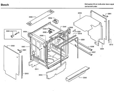 Cabinet Diagram and Parts List for SHE9PT55UC C9 Bosch Dishwasher