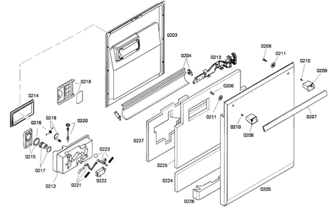 Door Assy Diagram and Parts List for DWHD410GFM-53  Thermador Dishwasher