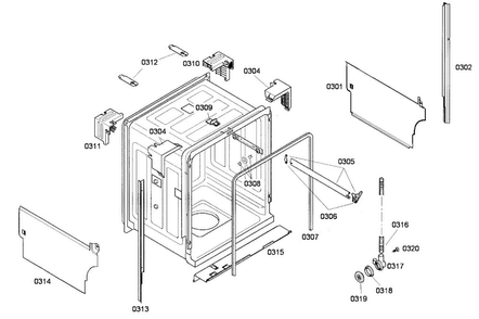Cabinet Diagram and Parts List for SHE43F02UC 50 Bosch Dishwasher