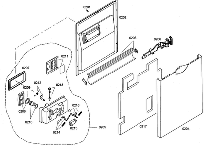 Door Assy Diagram and Parts List for SHE44C05UC 20 Bosch Dishwasher
