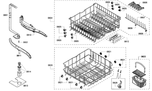 Baskets Diagram and Parts List for SHE43P02UC 59 Bosch Dishwasher