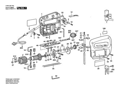 Section 1 Diagram and Parts List for PST54E 0603230763 Bosch Jig Saw