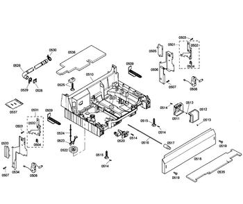 Base Assy Diagram and Parts List for SHE55C05UC 50 Bosch Dishwasher