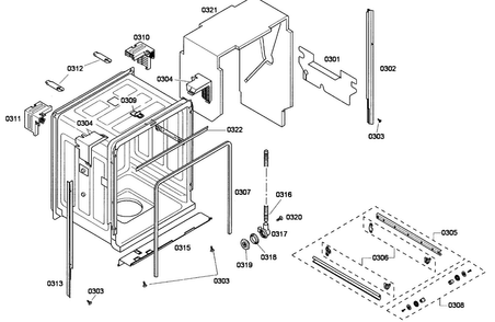 Cabinet Diagram and Parts List for SHE43F12UC 59 Bosch Dishwasher
