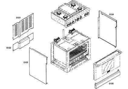 Outside Cabinet Diagram and Parts List for PRD364EDG04  Thermador Range