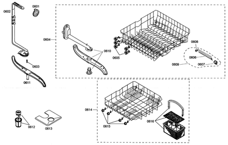 Baskets Diagram and Parts List for SHE42L15UC 38 Bosch Dishwasher