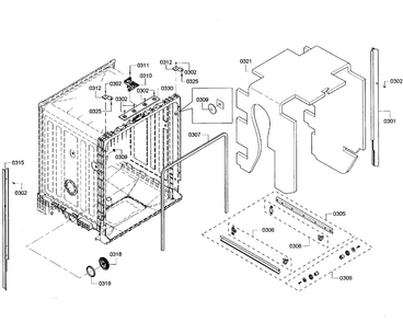Cabinet Diagram and Parts List for SHX3AR56UC 07 Bosch Dishwasher