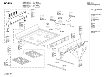 01 - MAINTOP Diagram and Parts List for HGS245U  Bosch Range