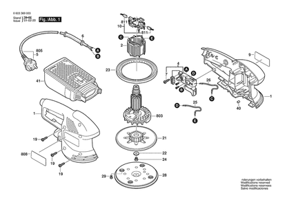 Section 1 Diagram and Parts List for PEX270A 0603369042 Bosch Orbital or Palm Sander