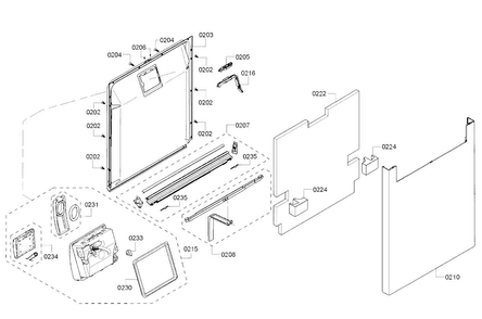 Door Diagram and Parts List for SHE53TF5UC 01 Bosch Dishwasher