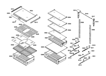 Shelf & Drawer Diagram and Parts List for T24IR70NSP 34 Thermador Refrigerator