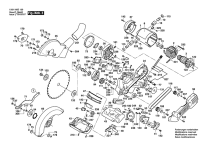 Section 3 Diagram and Parts List for 060166E222  Bosch Miter Saw