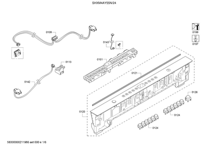 Operating Module/Facia Panel Diagram and Parts List for SHXM4AY55N 24 Bosch Dishwasher
