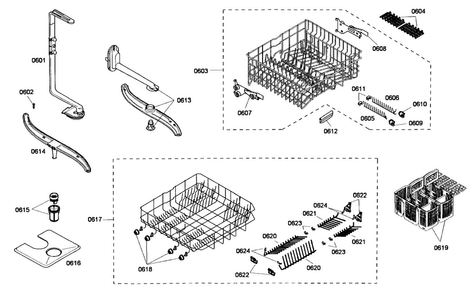 Racks Assy Diagram and Parts List for SHE45M02UC 56 Bosch Dishwasher