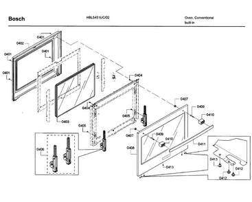 Door Diagram and Parts List for HBL5451UC 02 Bosch Wall Oven