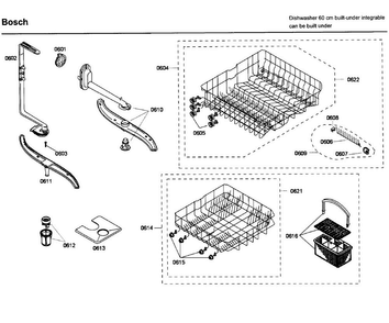 Rack Diagram and Parts List for SHX43C02UC 53 Bosch Dishwasher