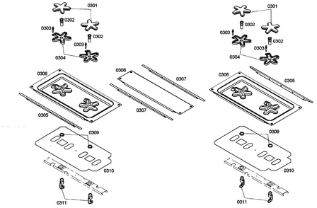 Burner Assy Diagram and Parts List for PRD304EG 02 Thermador Range