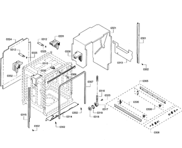 Cabinet Diagram and Parts List for SHX55R52UC 64 Bosch Dishwasher