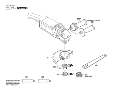 Section 3 Diagram and Parts List for GWS2000-180 3601HB70P0 Bosch Angle Grinder